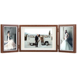 TOFOREVO Three Picture Frame 4x6 and 5x7 Wooden Hinged Folding Photo Frame Definition Glass Stand Vertically on Desktop or Tabletop，Red