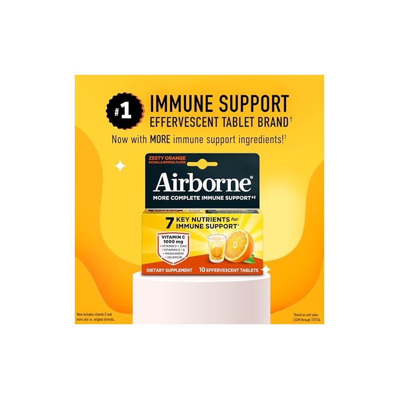 Airborne Immune Support Effervescent Tablets, Zesty Orange Flavor - 10ct