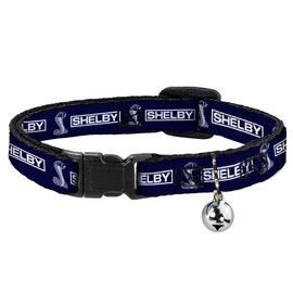 Buckle Down Shelby & Cobra Blue White, Breakaway Cat Collar with Bell, Plastic Clip, Easy Adjustable,8.5 to 12"-0.5" Wide