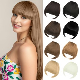 Luxiremi Clip-In Pony Face Pony Clip in Fringe Bangs Extension Thick Fake Coffee Beans Brown Clip Pony Hairpieces for Women