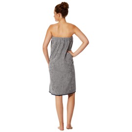 Sowel® Towel Wrap for Women, Wrap Around Towel with Hook and Loop Fasteners, Sauna Kilt, Sarong, 100% Organic Cotton, 80 x 130 cm, Grey/Navy
