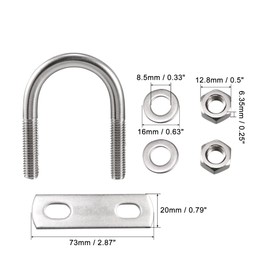 sourcing map Round U-Bolt 1.38"(35mm) Inner Width 60mm Length Steel M8 with Nuts, Plate, Washers 4 Set