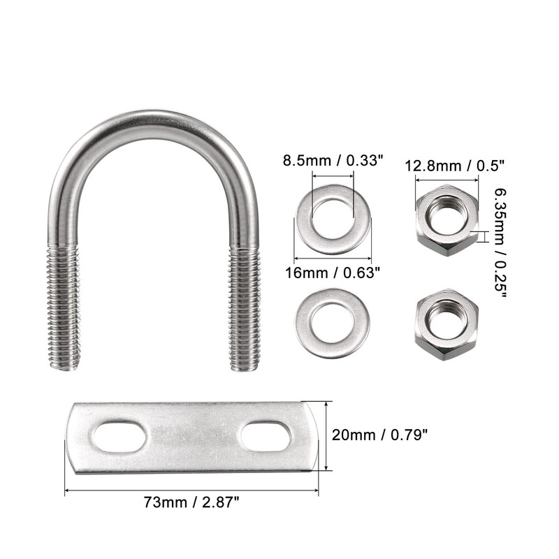 sourcing map Round U-Bolt 1.38"(35mm) Inner Width 60mm Length Steel