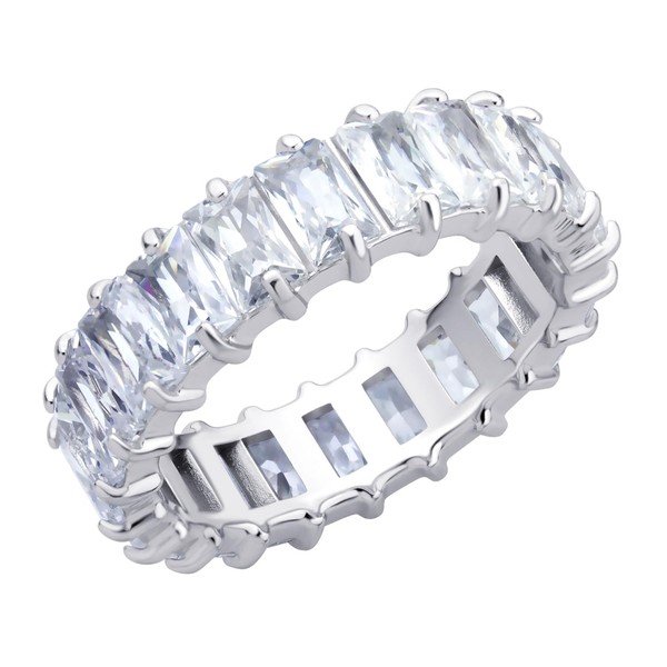 555Jewelry Rectangle Emerald Cut Cubic Zirconia Stainless Steel Rings Baguette