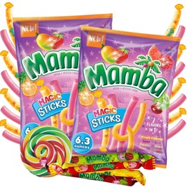 Mamba Candy Individually Wrapped Fruit Sticks, Fruity Chews Mixed Flavor Chewy Candies Assortment Bag, Pack of 2