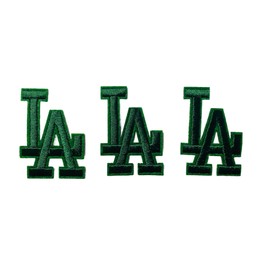 Los Angeles Baseball LA Letter Embroidered Iron on Patch 3 pcs Set - Size 2.25" x 1.5 (Green)