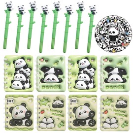 Eymobad 66-Piece Panda Stationery Set, Panda Party Bags, 8 Mini Spiral Notepads, 8 Cartoon Neutral Pens, 50 Panda Theme Stickers, Panda School Office Supplies, for Girls and Boys