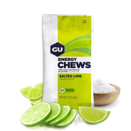 GU Energy Chews, Salted Lime Energy Gummies with Electrolytes, Vegan, Gluten-Free, Kosher, Caffeine-Free, and Dairy-Free On-The-Go Energy for Any Workout, 12 Bags (24 Servings Total)