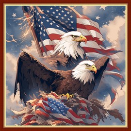 Foxhool Beginners Cross Stitch Kits Stamped Full Range of Embroidery Kits for Adults DIY Cross Stitches kit Embroidery Patterns for Needlepoint kit-Flag Eagle 17.7x17.7 inch