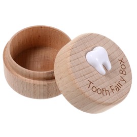 BOHUIZ Tooth Fairy Box for Girls and Boys, Wooden Tooth Fairy Box Dropped Tooth Keepsake Storage Box with 3D Carved Tooth for Lost Teeth Kids Birthday Gift(Color B)