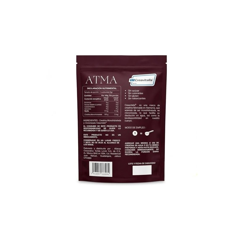 ATMA Creatina Monohidratada 300g | Pura Creavitalis® | 60 Porciones