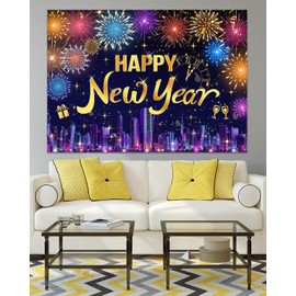 Mocsicka 7x5ft New Years Backdrop Happy New Year 2025 Photography Backdground City Fireworks Family New Year Eve Party Decorations Supplies