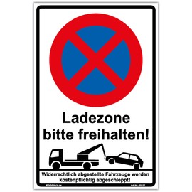 Sign "Halteverbot - Ladezone bitte freihalten" Sign 300 x 200 mm Portrait Sturdy Aluminium Composite Plate 3 mm Thick Includes 4 Corner Holes