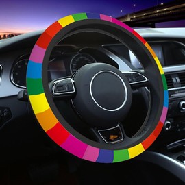 NOMEDOGYIm Vertical Stripes Elastic Steering Wheel Cover Rainbow Colors Steering Wheel Cover Anti Slip Protective Case Universal Stretch Steering Protector