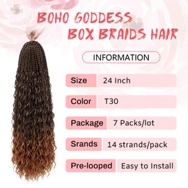 Eeanno Goddess Box Braids Crochet Hair 24 Inch 7 Packs Black Brown Pre Looped Boho Crochet Braids with Curly Ends for Black Women