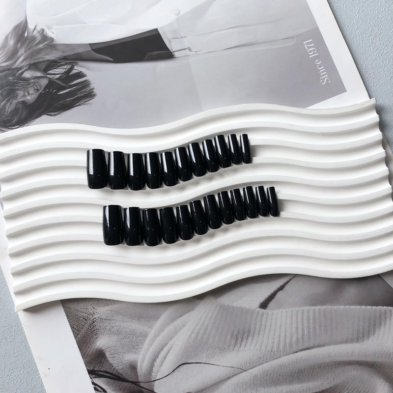 Black Press on Nails Medium Long,KXAMELIE Square Shaped Glue on