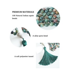 FISYOURS Mala Beads 108 Handmade Necklace, Agate with Alloy Guru Bead and Tassel,43.2 Inches for Meditation,Yoga,Mindfulness