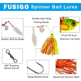 12pcs Metal Spinner Baits for Bass Fishing, Multicolor Spinnerbaits Fishing Lures Kit Pike Jig Lure with Colorado and Willow Blade for Bass Trout Pike 0.64oz