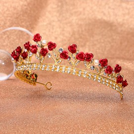 Red Rose Bridal Tiara Bridal Headpiece Alloy Rhinestone Wedding Crown for Prom, Pageant, Birthday, Party and Halloween, 1 Count (Pack of 1), Alloy