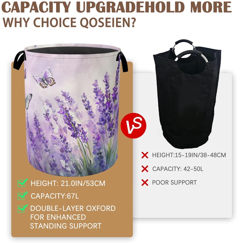Laundry Hamper,Purple Lavender Laundry Basket,Butterfly Waterproof Oxford Cloth Storage Basket