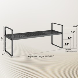 taiheis Hole Pattern Expandable Shelf Organizer,2Pack 8.1" Wide Easy to Assemble Cabinet Organizer Shelf, 16.5~27.1" Adjustable Height&Stackable Spice Organization for Cupboard, Black