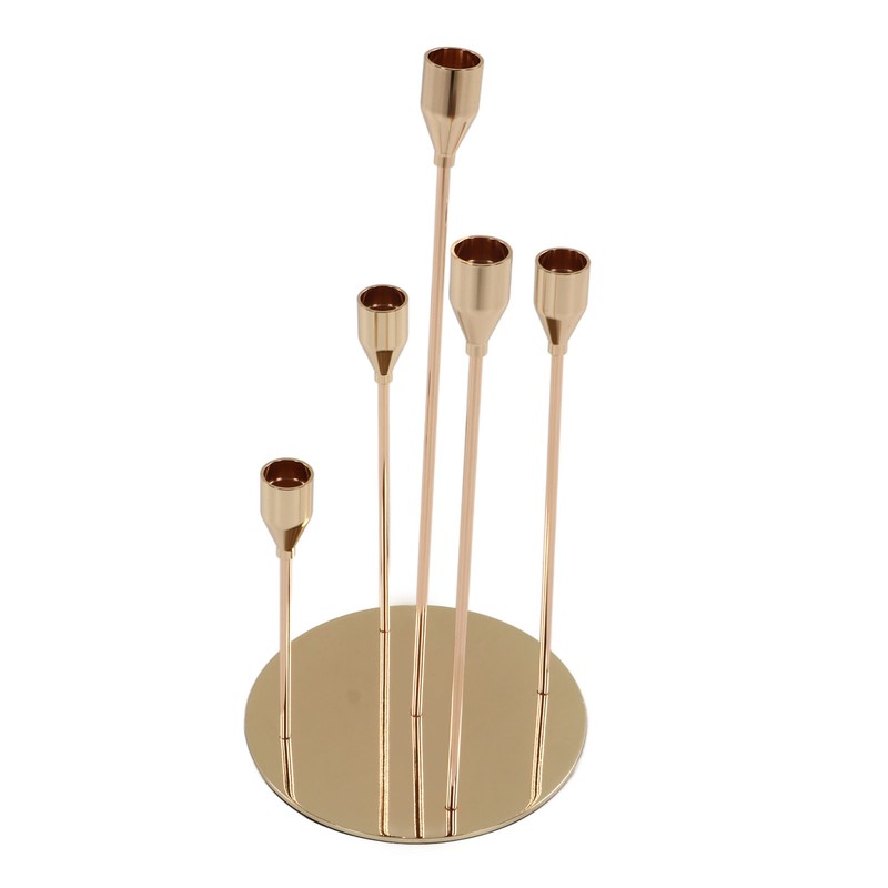 Gold Taper Candle Holders Different Heights 5 Arms Candlestick Holders