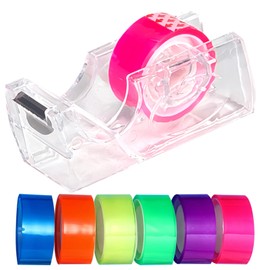 6 Roll Removable Highlighter Tape with Dispenser, 0.7" x 288" Transparent Colored Tape with Mini Refillable Dispenser, Invisible Tape Strips for Book Office Home School (1 Set)