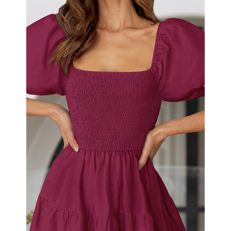 ZESICA Women's 2025 Summer Square Neck Short Puff Sleeve Solid