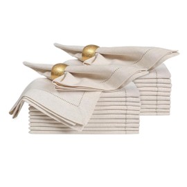 Linen Cloth Napkins 18x18 inch Set of 24 Natural with Hemstitched Corner, Dinner,Wedding,Table,Baby Shower,Machine Washable Fabric Napkins