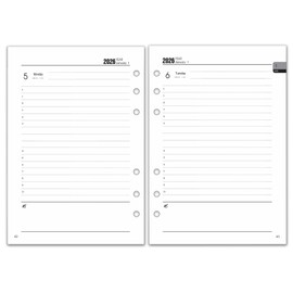 2026 Calendar Insert A5, 6-Hole, 1 Day per Page with Monthly Overview, Notes, Contact, January-December, A5 Calendar Inserts 2026, Daily Calendar