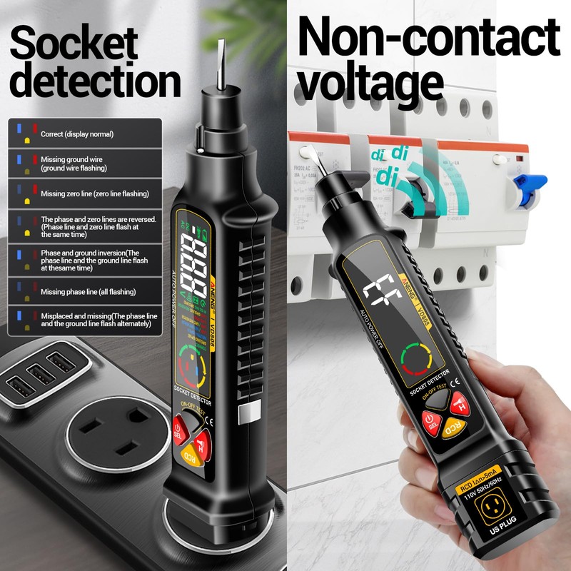 ANENG Non-Contact Voltage Tester, Outlet Receptacle Detector, AC 2-440V