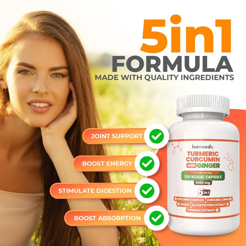 HARMONIFY Turmeric Curcumin Supplement with Ginger, Ceylon Cinnamon and Black