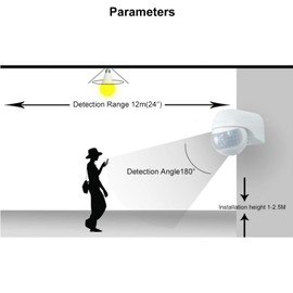 Greluma 1 Piece IP44 Waterproof PIR Infrared Motion Sensor Indoor Outdoor Detection Range up to 12m at 180°, White Color