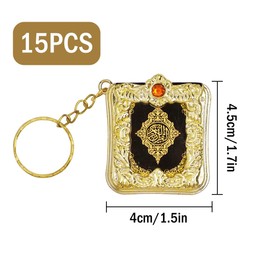 Kellegour 15 Pieces Muslim Hanging Key Chain,Muslim Keychain,Muslim Decoration Keyring,Koran Book Keychain,Pendants Islam Hanging Keyring for Hanging Car Rearview Mirrors Backpacks Wallets(Golden)