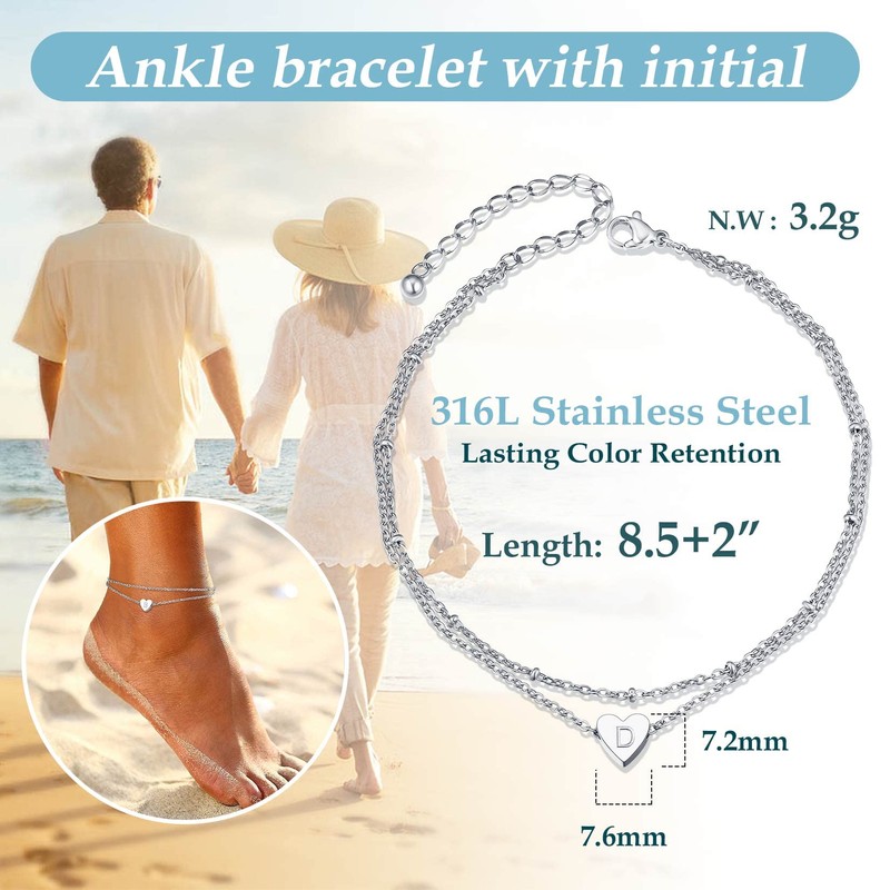 Stainless Steel Initial Anklets for Women Teen Girl Foot Ankle