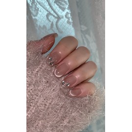 [Tianna Nail Extension Year-end Nail] Nude Crystal - Side Adjustment Square (Please message) / [티안나는연장네일연말네일] 누디 크리스탈 - 사이드조절 스퀘어 (메세지 주세요)
