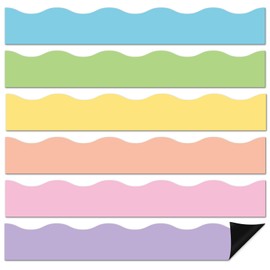 24Pcs Pastel Magnetic Bulletin Board Borders for Classroom Decorations Whiteboard Strips Colorful Scalloped Trim Magnetic Borders for Back to School Teacher Supplies Office Door Chalkboard Decor
