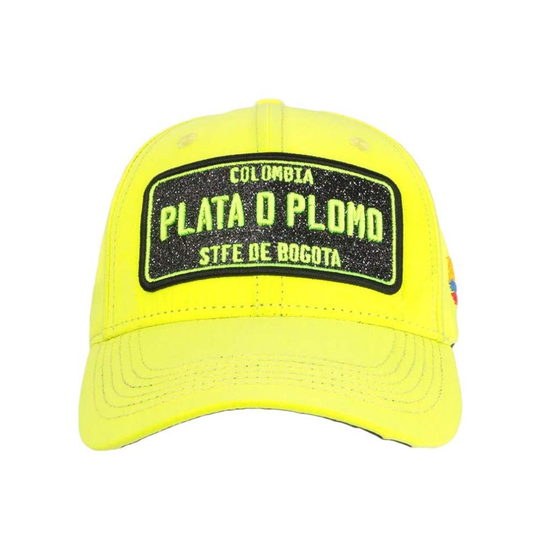 Plata o Plomo Neon Yellow and Rhinestone Black Baseball Cap