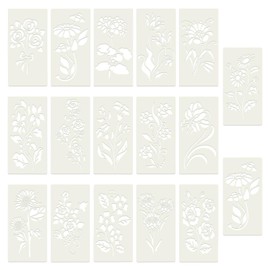 ASTIMESA 17 Pieces Flower Stencils, Plastic Reusable Floral Stencils for Crafts, Wildflower Wall Painting Template for Wood Drawing Paint Art DIY Canvas Fabric (17)