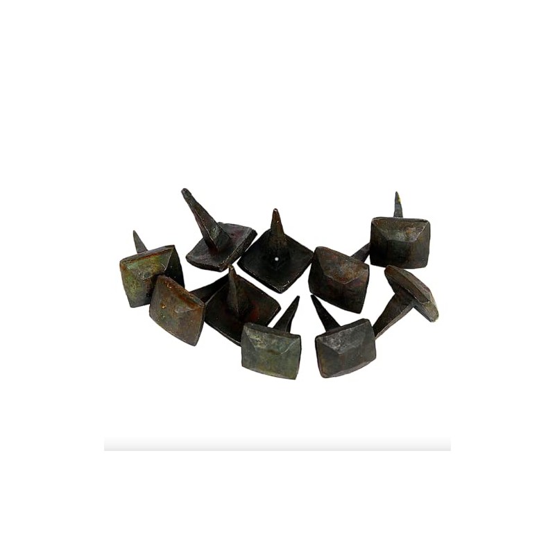 Set of 10 Nails Hand Made Wrought Iron Hammered Square