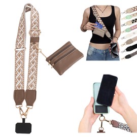 Crossbody Body Phone Holder for Women, New Phone Strap with Zippered Pouch, Adjustable Crossbody Strap (Brown)