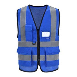 Reflective Safety Vest,A-SAFETY, Hi Vis Bright Neon Color with 4 Reflective Strips 8 Pockets, Blue