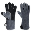 Ozero Warm-up BBQ Gloves, 500°C, Heat-Resistant Leather Grill Glove, Black-Grey