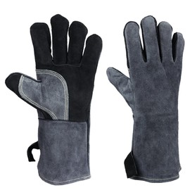 Ozero Warm-up BBQ Gloves, 500°C, Heat-Resistant Leather Grill Glove, Black-Grey