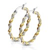 Womens Rope Chain Hoop Earrings Two Tone Gold PVD Silver