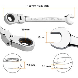 Jetech 10mm Ratchet Wrench Flex Head: Box End Wrench 12Pt| Metric Ratcheting Combination Chrome Vanadium,Forged, Extra Durability