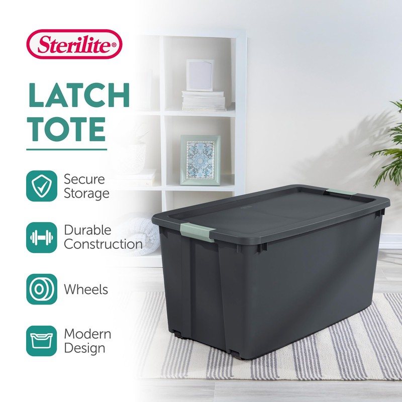 Sterilite 4 Pack 45 Gallon Wheeled Latch Tote, Stackable Plastic