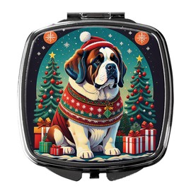 Caroline's Treasures Saint Bernard Christmas Compact Mirror Decorative Travel Makeup Mirror for Women Girls Gifts Pocket Makeup Mirror Folding Handheld