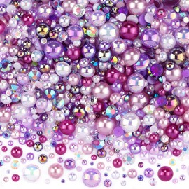 Kit de más de 3900 Diamantes de imitación y Perlas, Gemas Planas de 2 a 10 mm para decoración de uñas, decoración de Vasos, Manualidades, 9 Colores Surtidos (Morado)