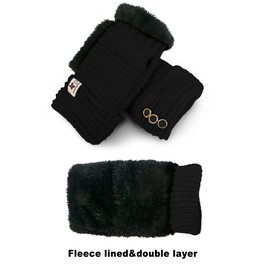 Dahlia Fingerless Fleece Lined Gloves for Women - Knitted Hand Warmers, Black